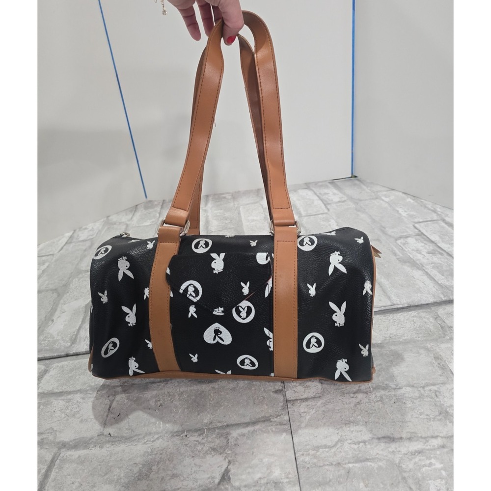 Playboy Y2K Vintage Monogram Bowler Handbag 2000s Black/White